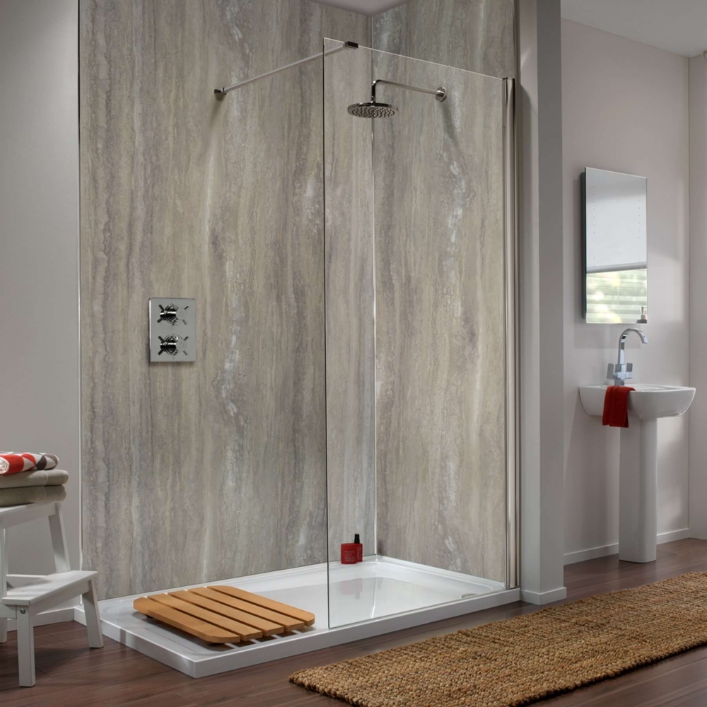 Blue Toned Stone Showerwall SW55 Waterproof Panels Free Delivery   Silver Travertine Showerwall Bathroom 1 1000x1000 